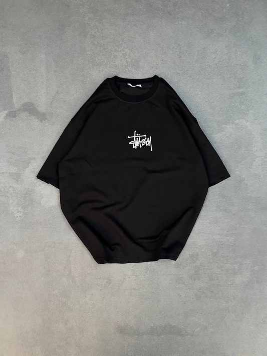 kadın Bisiklet Yaka Baskılı Oversize  Kısa kol T-Shirt - Siyah