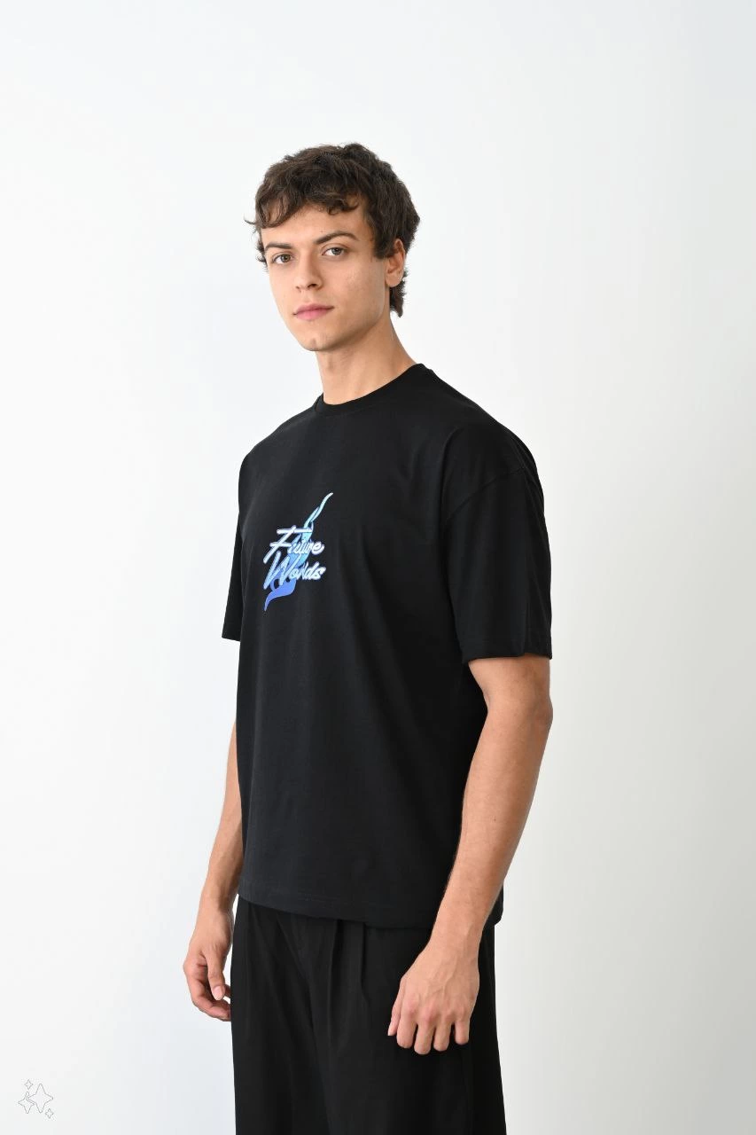 Erkek Baskılı T-Shirt Kısa Kol Bisiklet Yaka Regular Fit Rahat Kalıp Günlük Tişört - Siyah