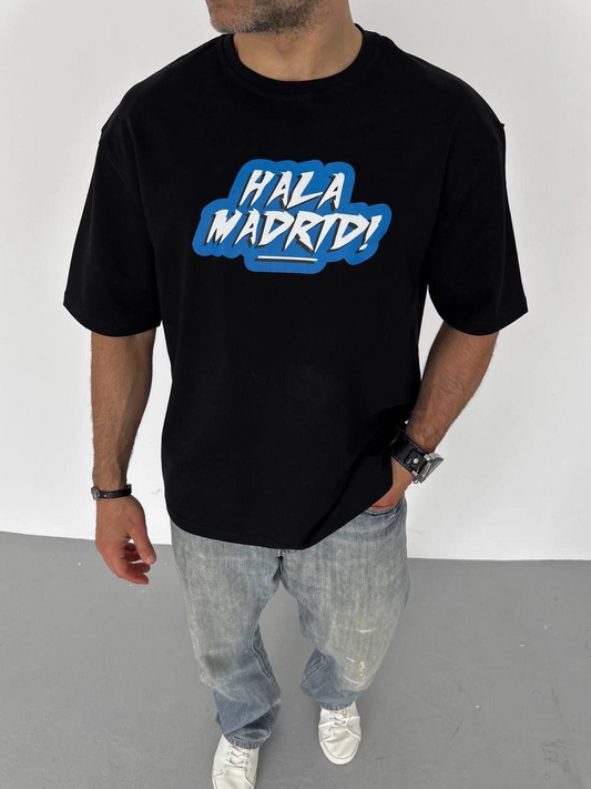 ERKEK Bisiklet Yaka Baskılı Oversize T-Shirt - Siyah