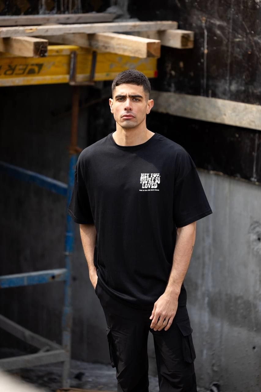 Erkek Baskılı T-Shirt Kısa Kol Bisiklet Yaka Regular Fit Rahat Kalıp Günlük Tişört - Siyah