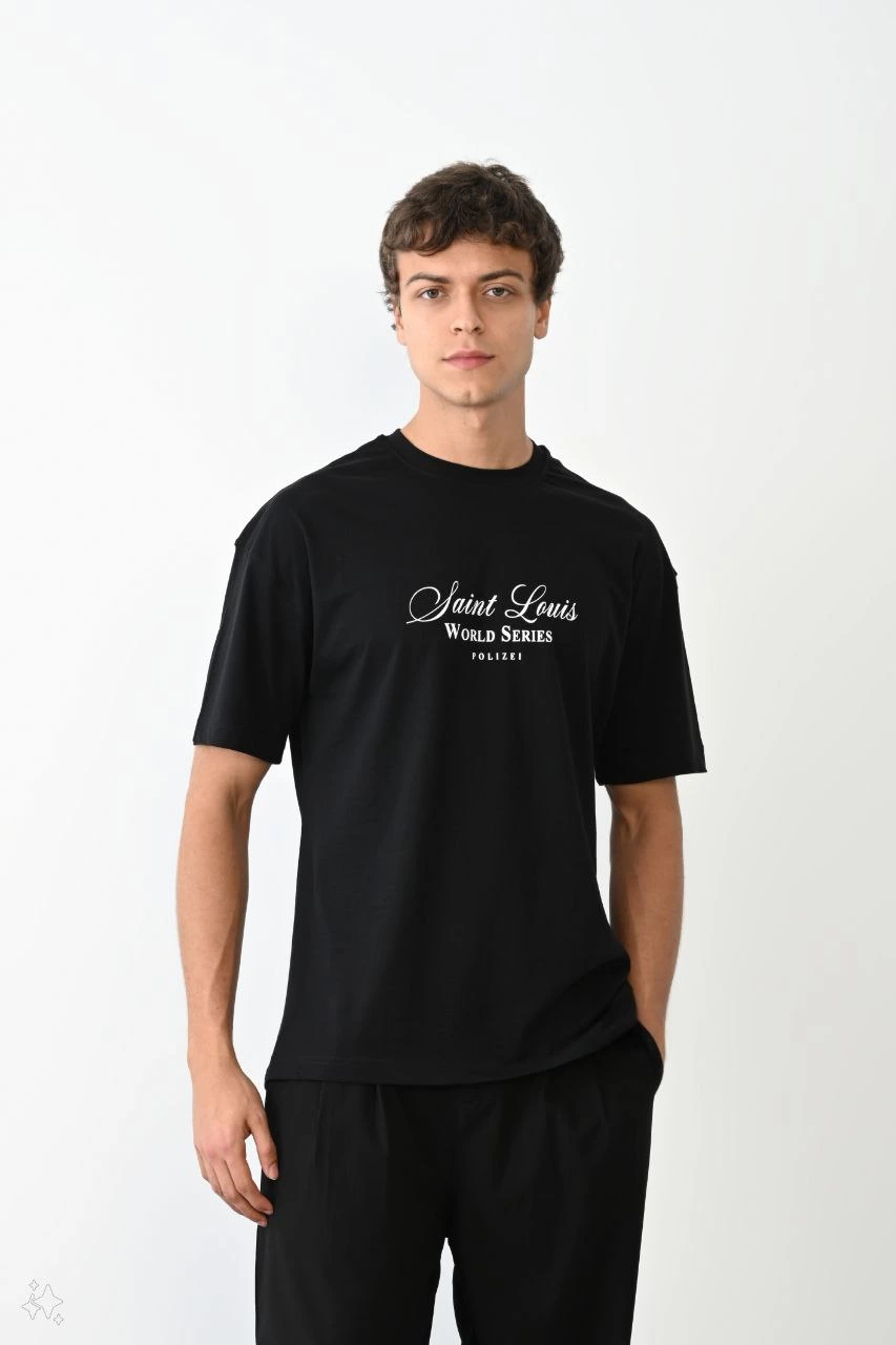 Erkek Baskılı T-Shirt Kısa Kol Bisiklet Yaka Regular Fit Rahat Kalıp Günlük Tişört - Siyah