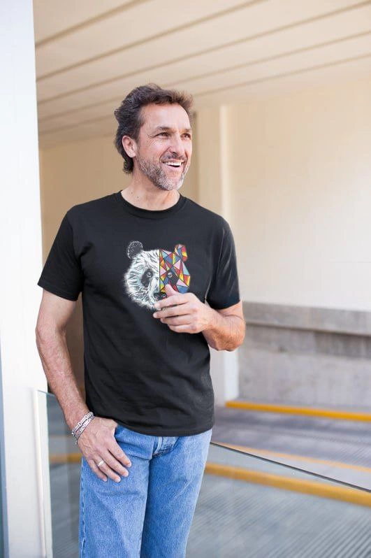Erkek Bisiklet Yaka Baskılı Kısa kol  T-Shirt - Siyah