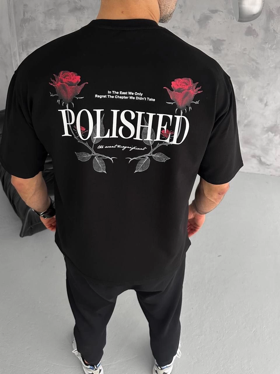 Erkek Bisiklet Yaka Baskılı Kısa kol T-Shirt - Siyah