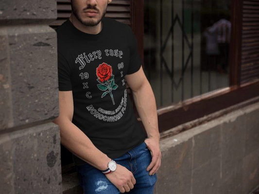 Erkek Bisiklet Yaka Baskılı  Kısa kol  T-Shirt - Siyah