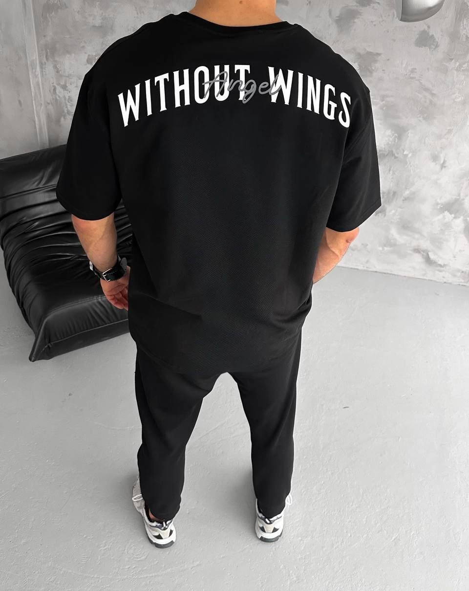 Erkek Bisiklet Yaka Baskılı Oversize  Kısa kol T-Shirt - Siyah
