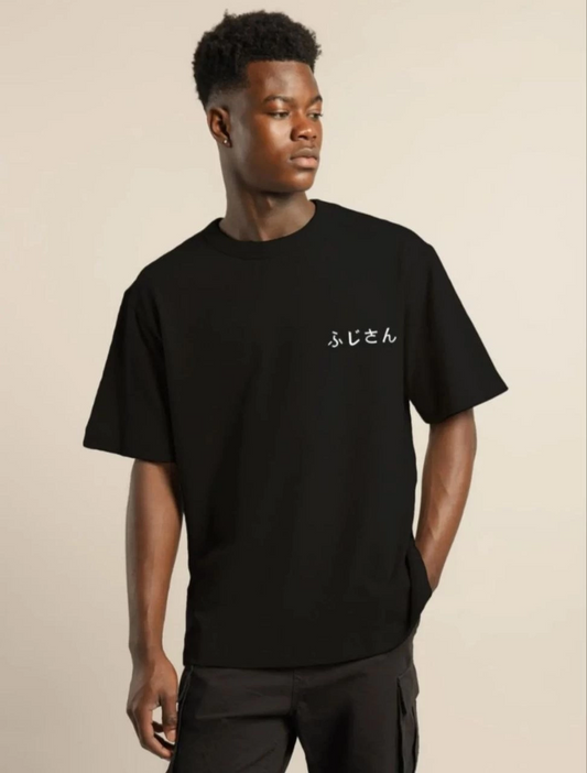 ERKEK Bisiklet Yaka Baskılı  Kısa kol Oversize T-Shirt - Siyah