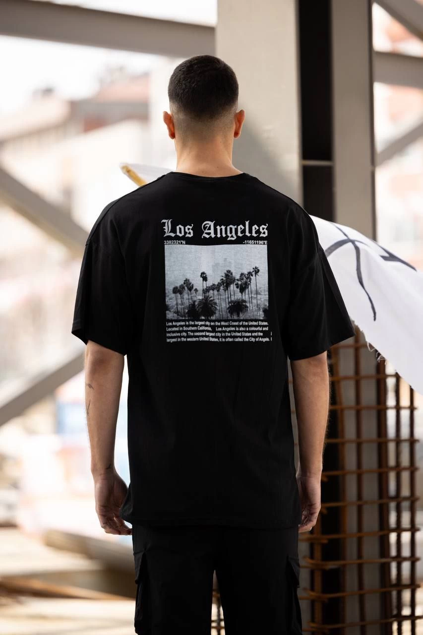 Erkek Baskılı T-Shirt Kısa Kol Bisiklet Yaka Regular Fit Rahat Kalıp Günlük Tişört - Siyah
