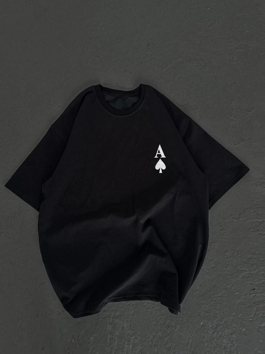 Kadın Baskılı T-Shirt Kısa Kol Bisiklet Yaka Oversize Rahat Kalıp Günlük Tişört - Siyah