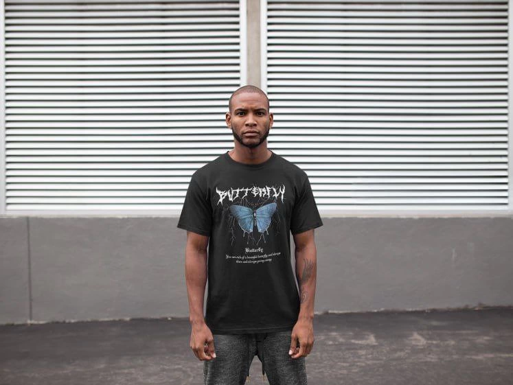 Erkek Bisiklet Yaka Baskılı kısa kol T-Shirt - Siyah