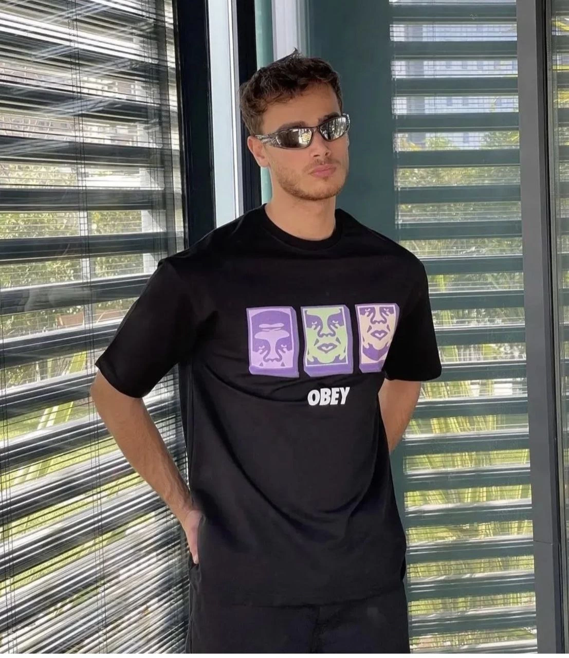 ERKEK Bisiklet Yaka Baskılı Oversize Kısa kol  T-Shirt - Siyah