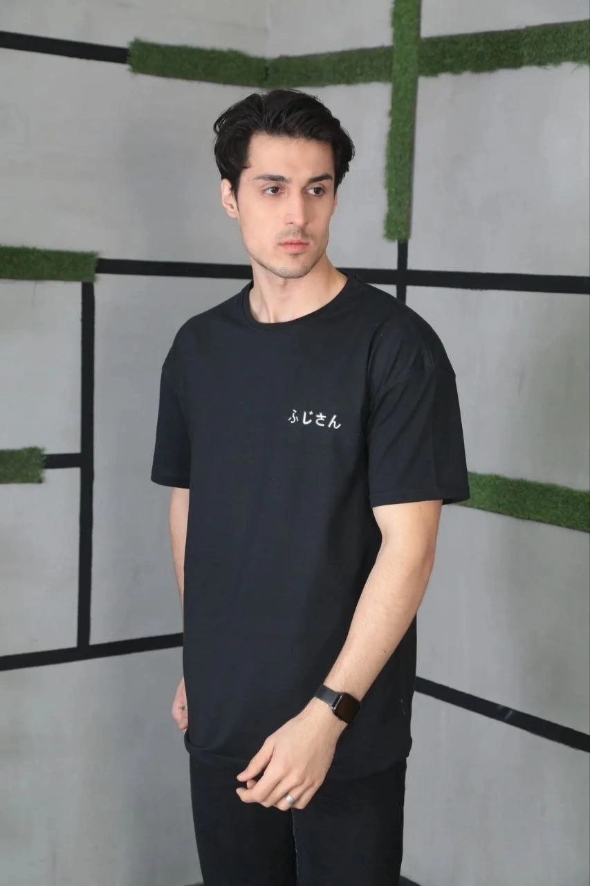 ERKEK Bisiklet Yaka Baskılı  Kısa kol Oversize T-Shirt - Siyah
