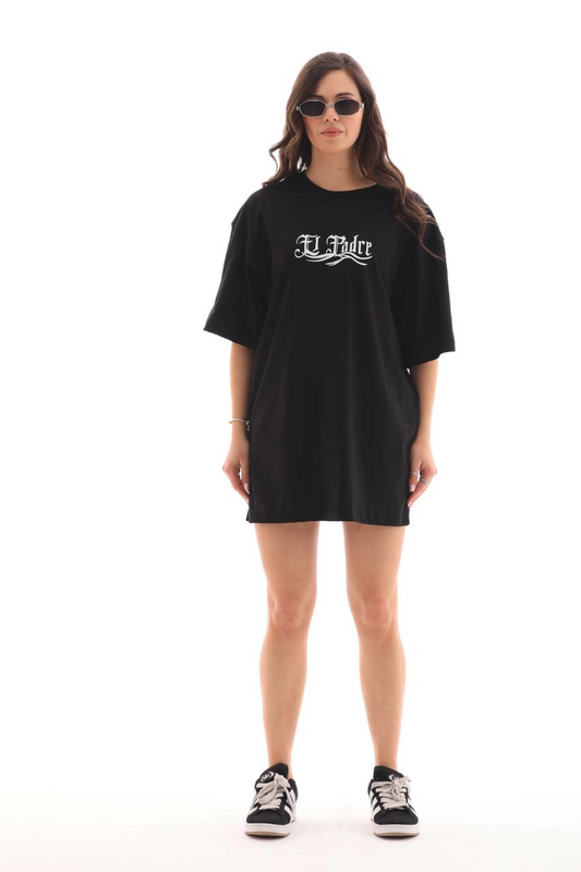 Kadın Baskılı T-Shirt Kısa Kol Bisiklet Yaka  Ovarsize Rahat Kalıp Günlük Tişört  - Siyah