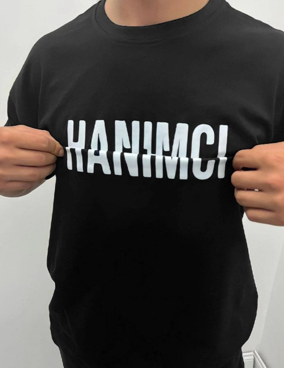 ERKEK Bisiklet Yaka Katlanan Hanımcı Baskılı T-Shirt - Siyah