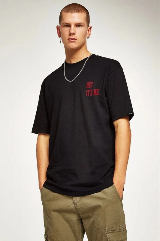 Erkek Baskılı T-Shirt Kısa Kol Bisiklet Yaka Regular Fit Rahat Kalıp Tişört -  Siyah