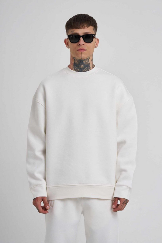ERKEK Biskilet Yaka Üç İplik SweatShirt - Beyaz