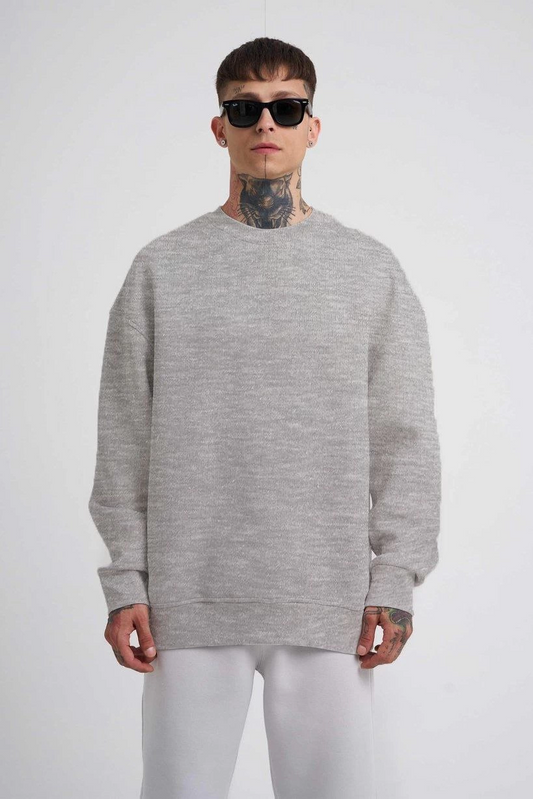 ERKEK Biskilet Yaka Üç İplik SweatShirt - Gri