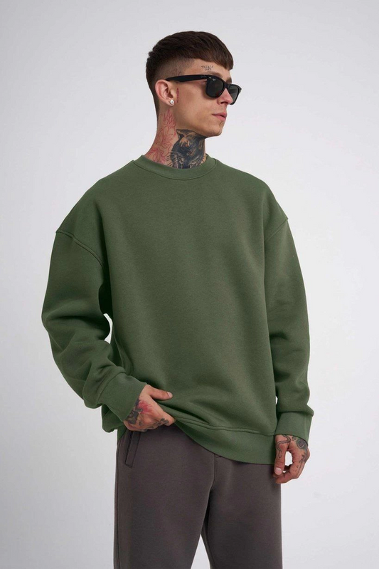ERKEK Biskilet Yaka Üç İplik SweatShirt - Haki