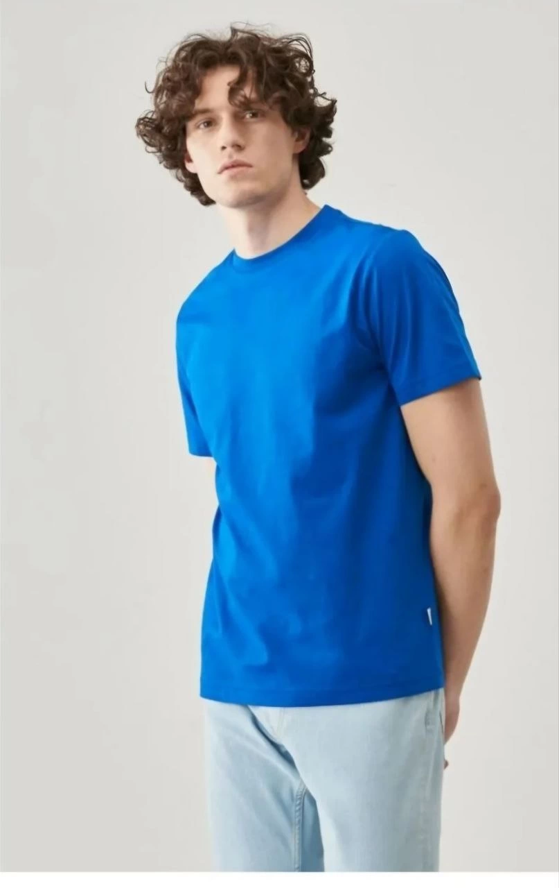 ERKEK Düz Biskilet Yaka Oversize T-shirt - Mavi