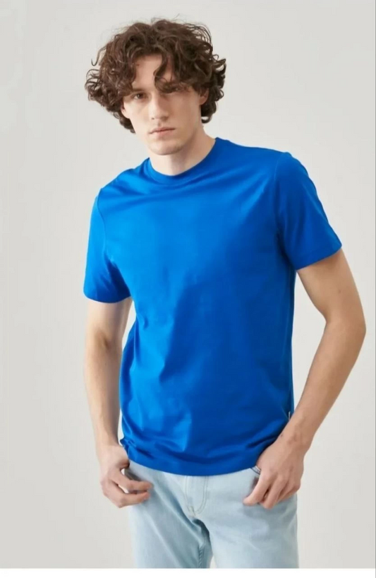 ERKEK Düz Biskilet Yaka Oversize T-shirt - Mavi
