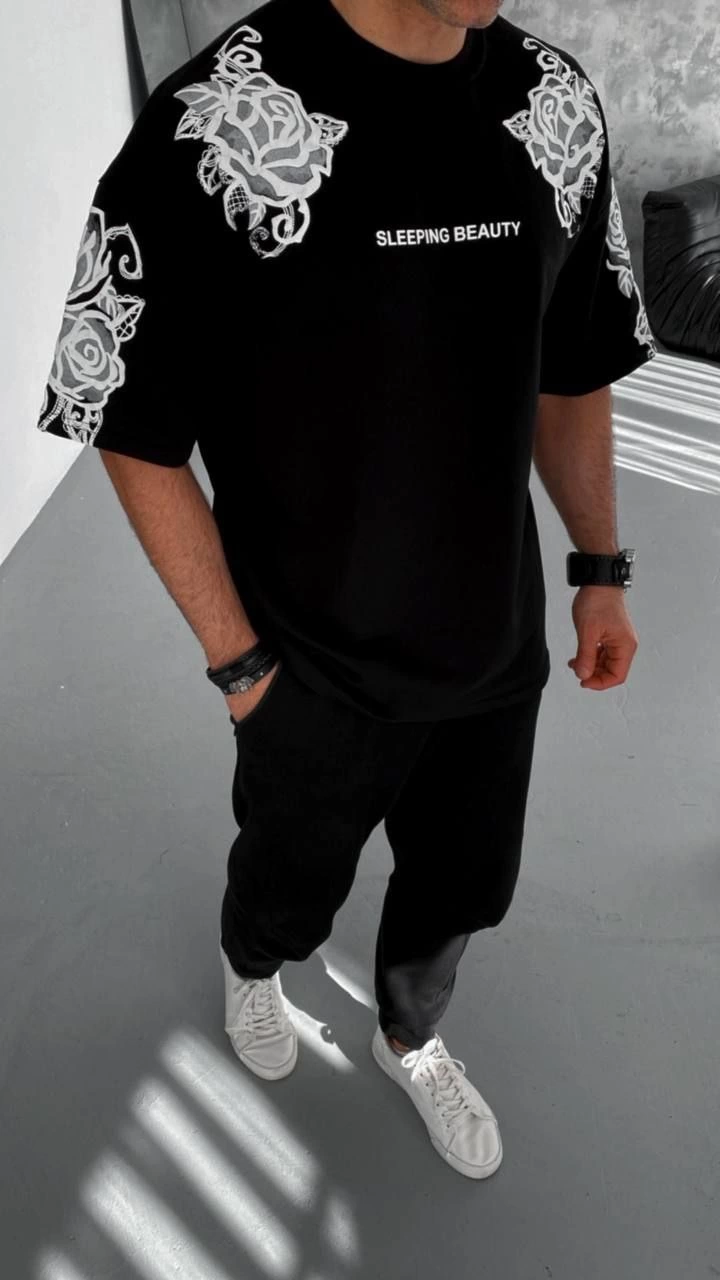 ERKEK Baskılı  Kısa kol T-Shirt - Siyah