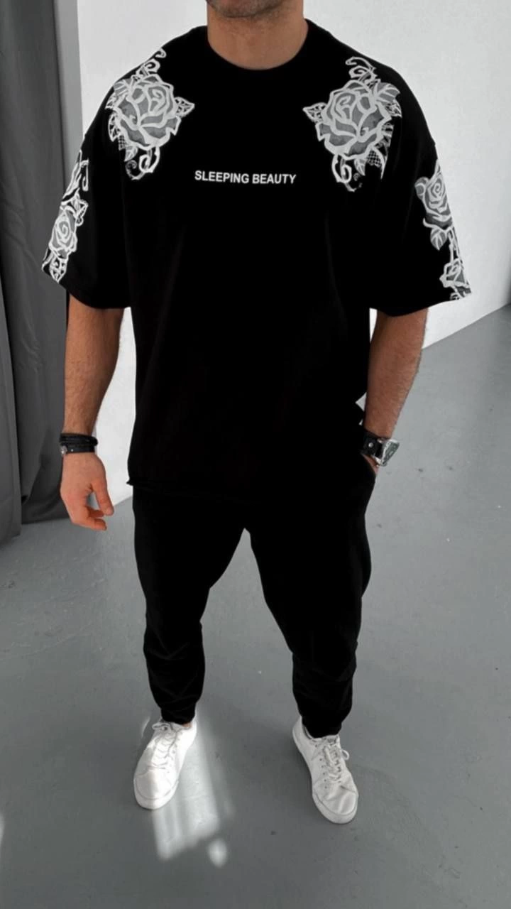ERKEK Baskılı  Kısa kol T-Shirt - Siyah