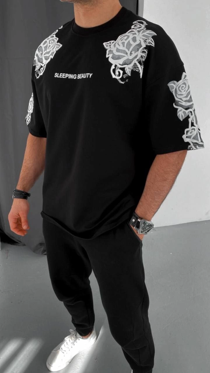 ERKEK Baskılı  Kısa kol T-Shirt - Siyah
