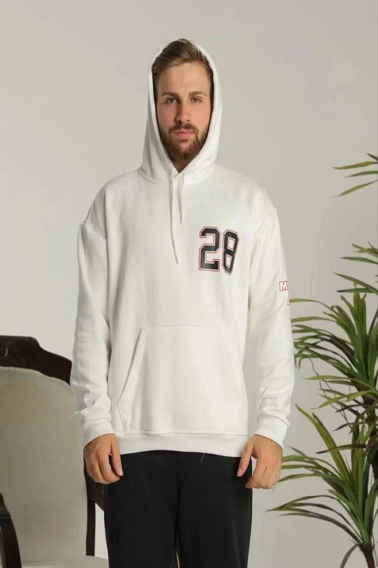 ERKEK Kapşonlu Baskılı Sweetshirt - Beyaz