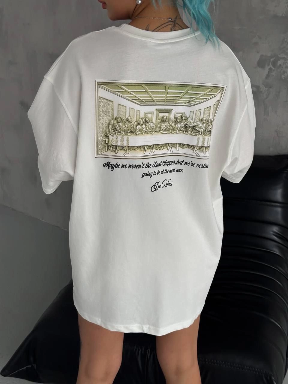 Kadın Baskılı T-Shirt Kısa Kol Bisiklet Yaka Ovarsize Rahat Kalıp Günlük Tişört - Beyaz
