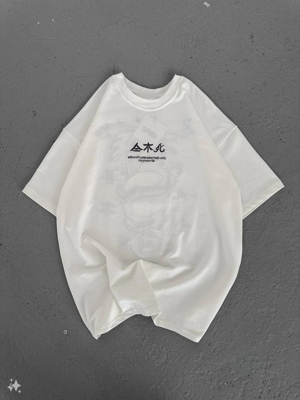 Kadın Baskılı Kısa kol Oversize T-Shirt - Beyaz