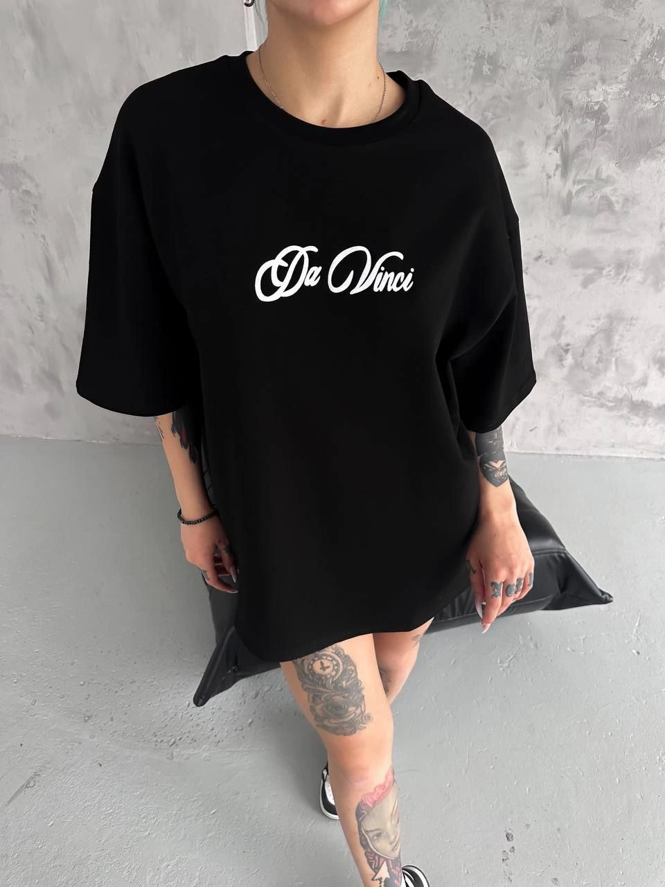 Kadın Baskılı T-Shirt Kısa Kol Bisiklet Yaka Ovarsize Rahat Kalıp Günlük Tişört - Siyah