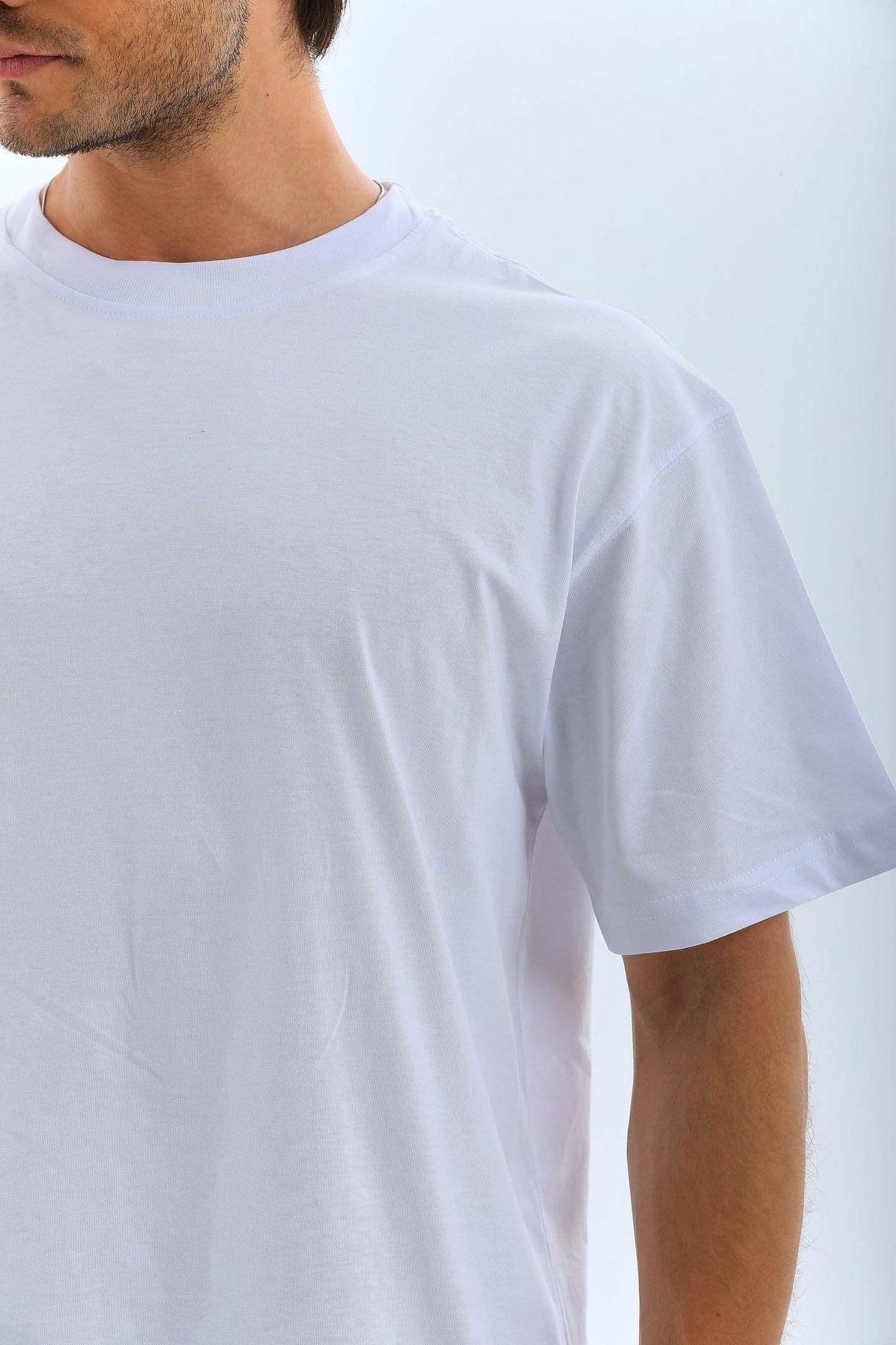 Erkek Düz Yazlık Kısa Kol Tişort Bisiklet Yaka Ovarsize T-Shirt -  Beyaz