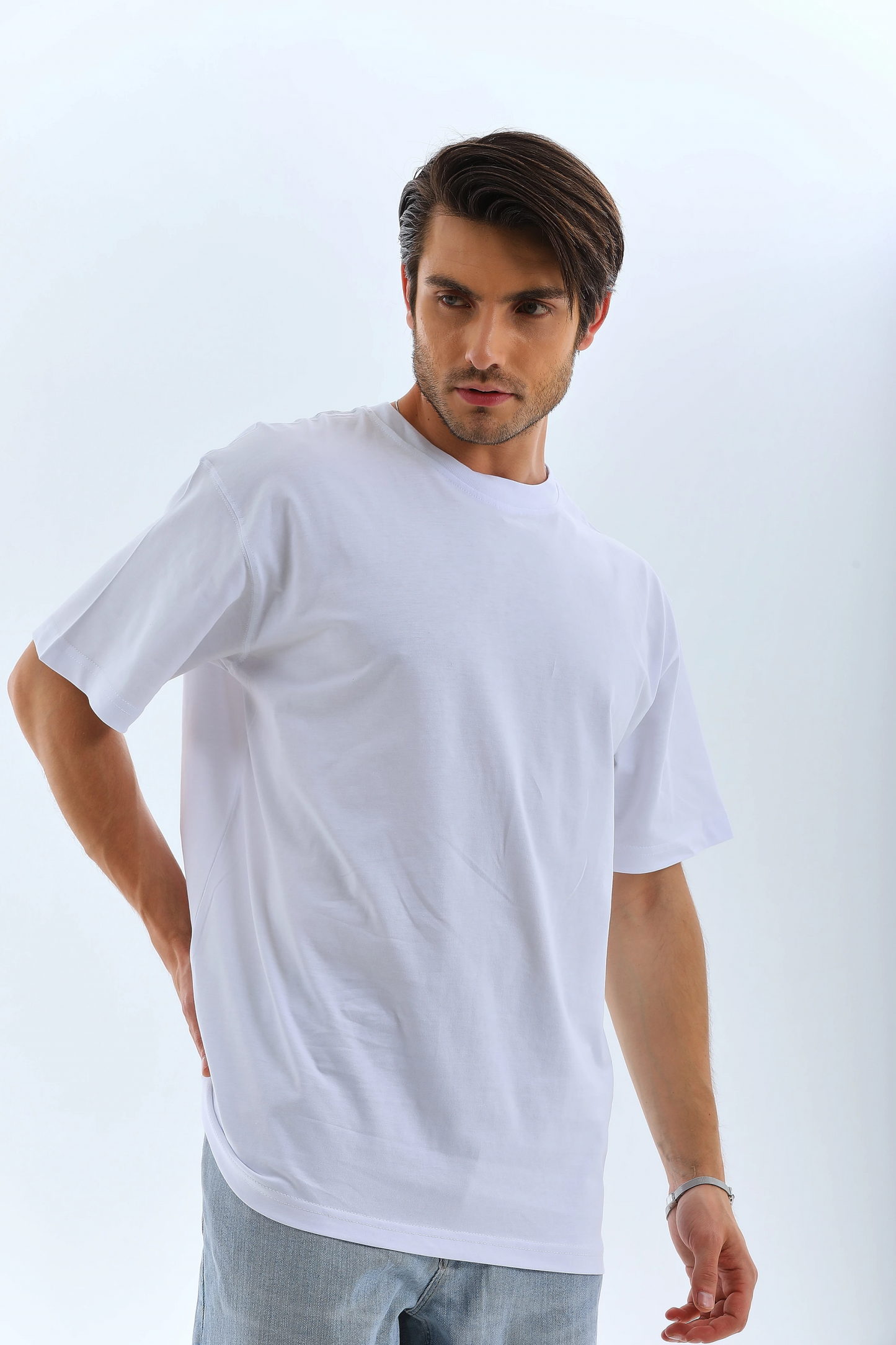 Erkek Düz Yazlık Kısa Kol Tişort Bisiklet Yaka Ovarsize T-Shirt -  Beyaz