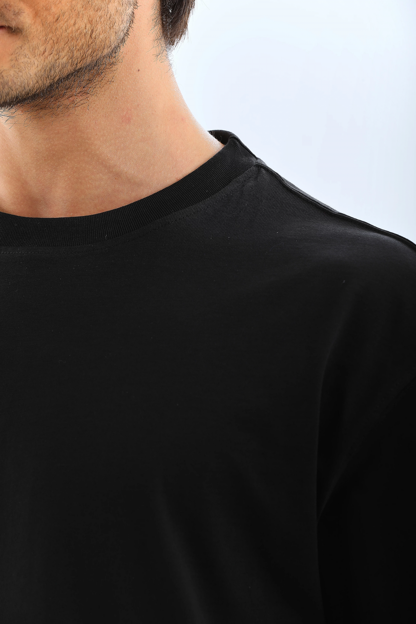 Erkek Düz Yazlık Kısa Kol Tişort Bisiklet Yaka Ovarsize T-Shirt - Siyah