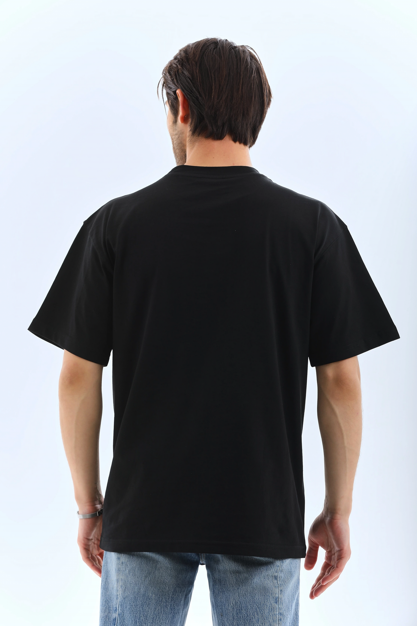 Erkek Düz Yazlık Kısa Kol Tişort Bisiklet Yaka Ovarsize T-Shirt - Siyah