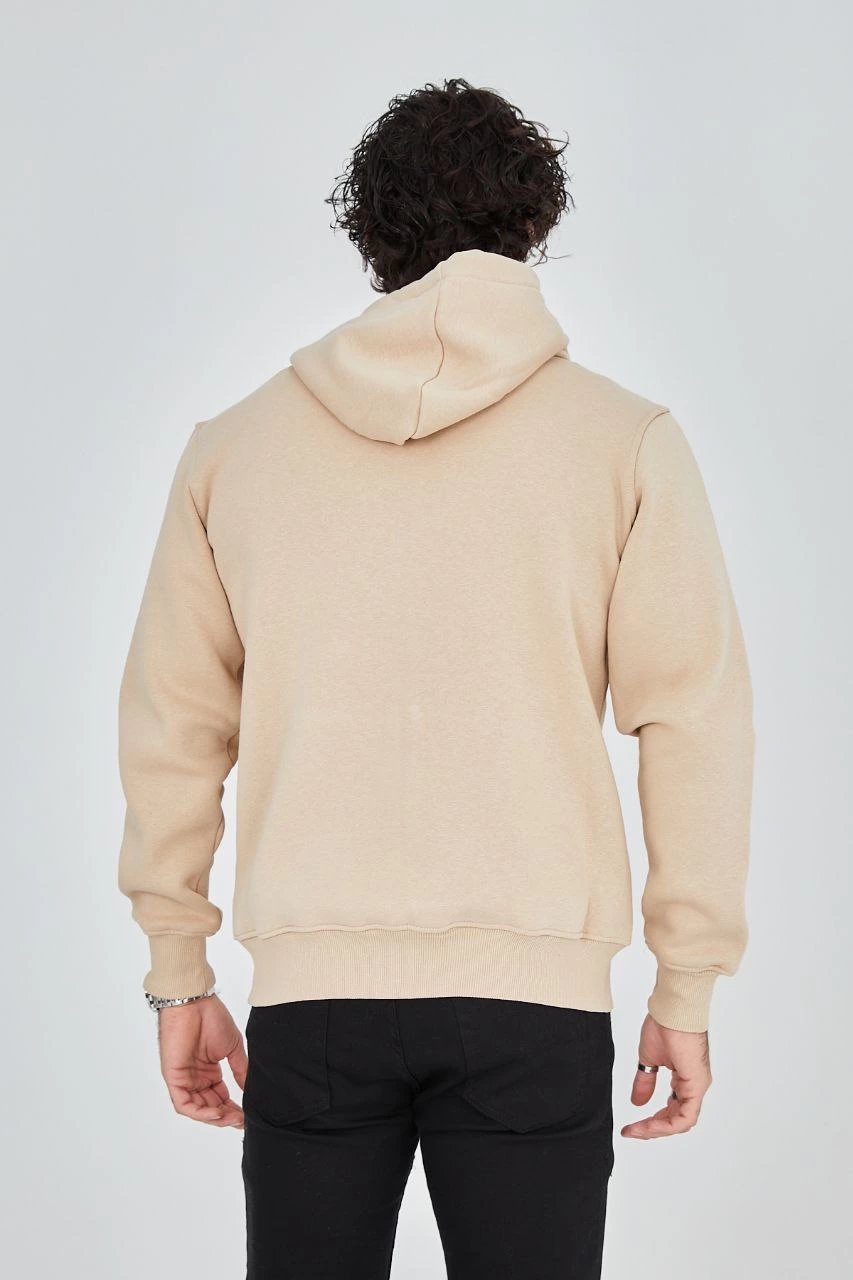 ERKEK Tam Fermuarlı Kapşonlu  SweatShirt - Bej