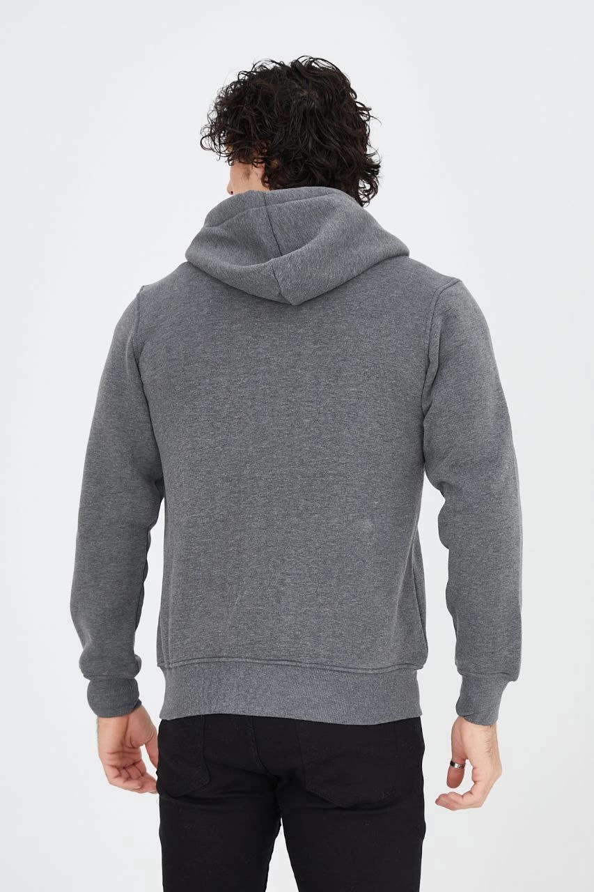 ERKEK Tam Fermuarlı Kapşonlu  SweatShirt - Füme