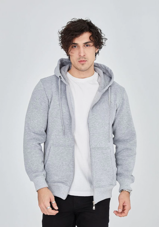 ERKEK Tam Fermuarlı Kapşonlu  SweatShirt - Gri