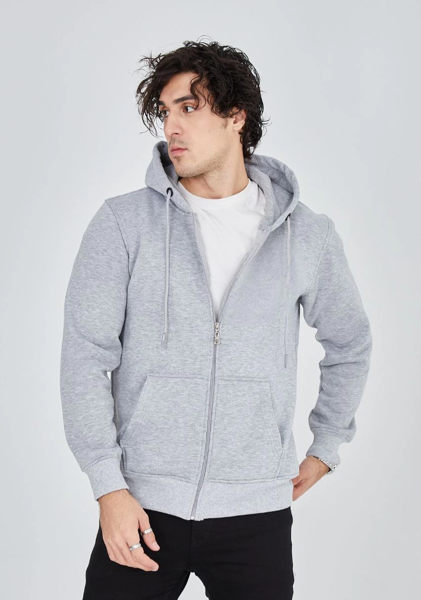 ERKEK Tam Fermuarlı Kapşonlu  SweatShirt - Gri