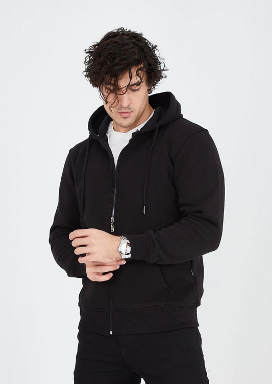 ERKEK Tam Fermuarlı Kapşonlu  SweatShirt - Siyah