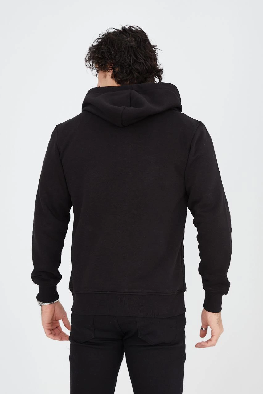 ERKEK Tam Fermuarlı Kapşonlu  SweatShirt - Siyah