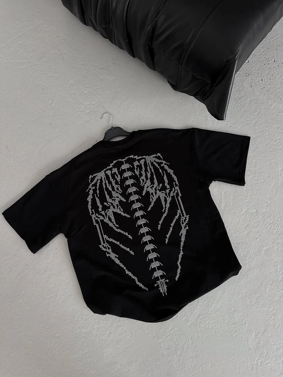 Kadın Baskılı Bisiklet Yaka T-Shirt - Siyah