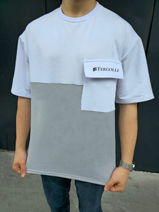 ERKEK Torba Cep Detaylı  Parçalı T-Shirt - Gri