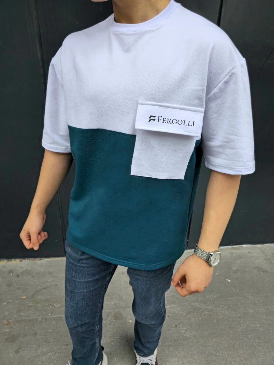 ERKEK Torba Cep Detaylı  Parçalı T-Shirt - Lacivert