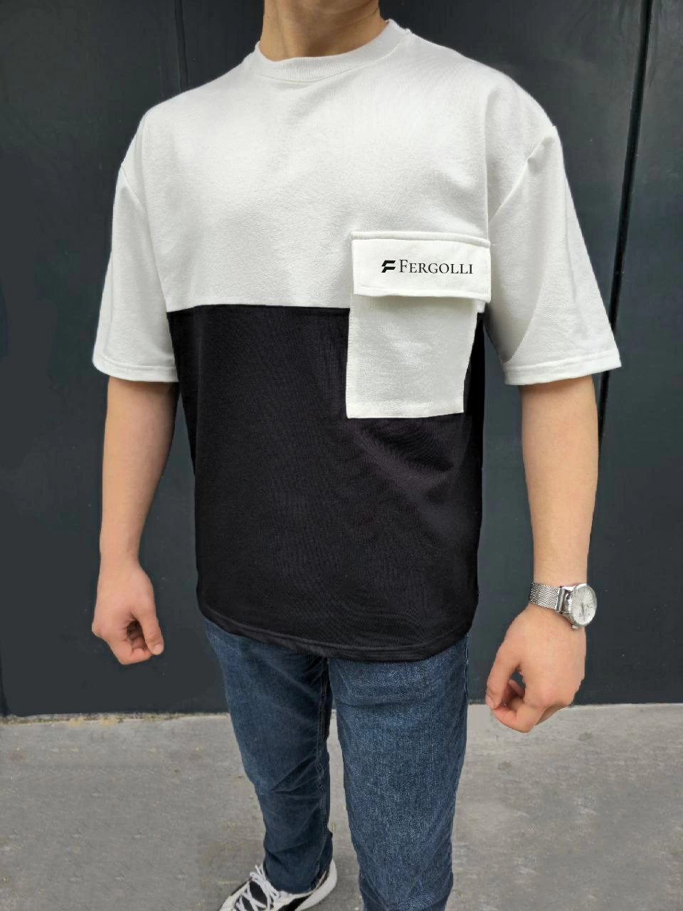 ERKEK Torba Cep Detaylı  Parçalı T-Shirt - Siyah