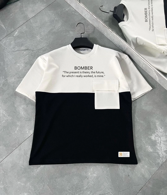 ERKEK Torba Cep Detaylı  Parçalı T-Shirt - Siyah