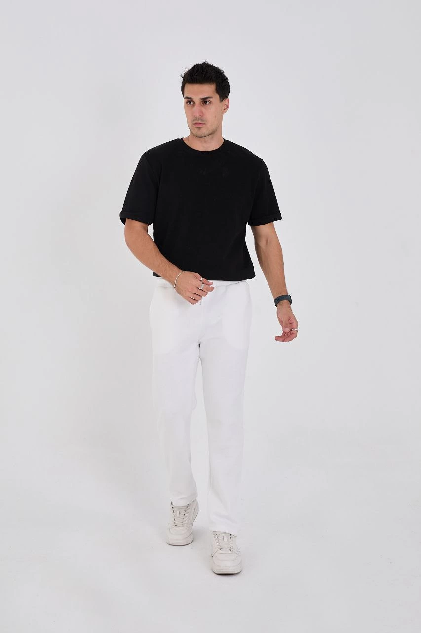 Erkek Üç İplik Basic Eşofman Pantolon - Beyaz