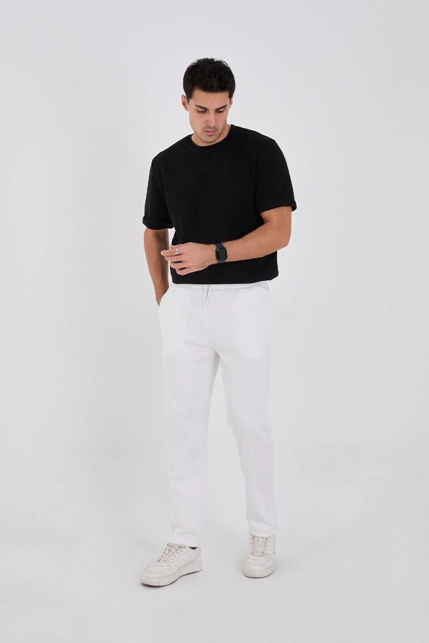 Erkek Üç İplik Basic Eşofman Pantolon - Beyaz