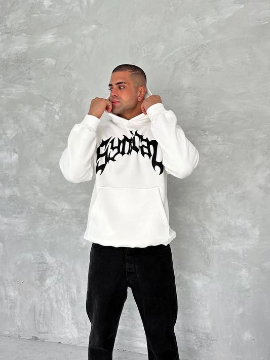 ERKEK Üç İplik Kapüşonlu Baskılı SweatShirt - Beyaz