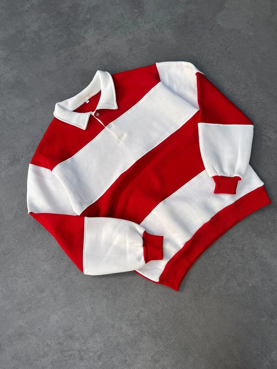 Erkek Üç İplik Parçalı Yakalı SweatShirt - Kırmızı