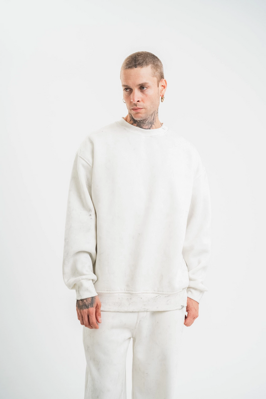 ERKEK Uzun Kol Bisiklet Yaka Yıkamalı SweatShirt - Beyaz